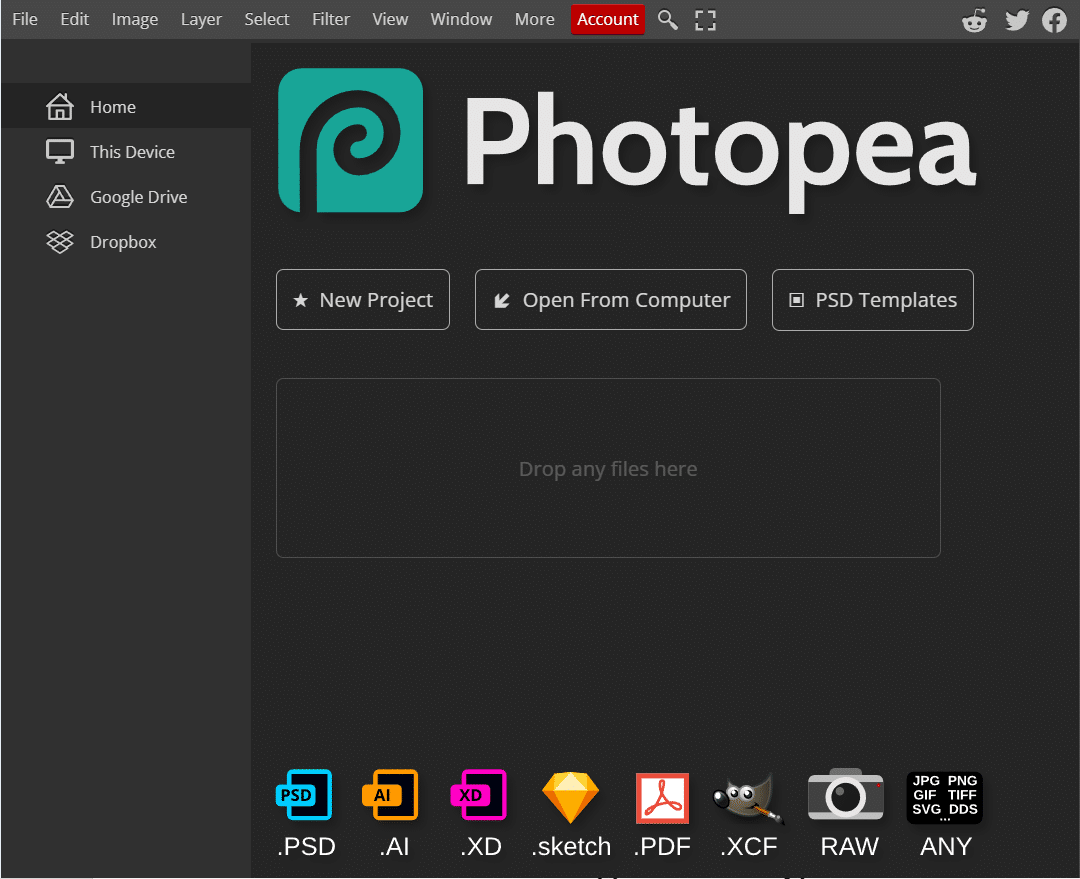 Trang web chính thức của Photopea