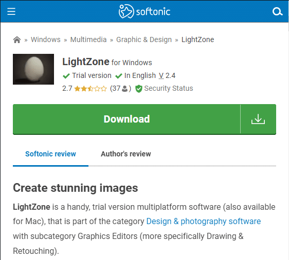 Trang tải xuống trang web lưu trữ tệp của bên thứ ba cho LightZone