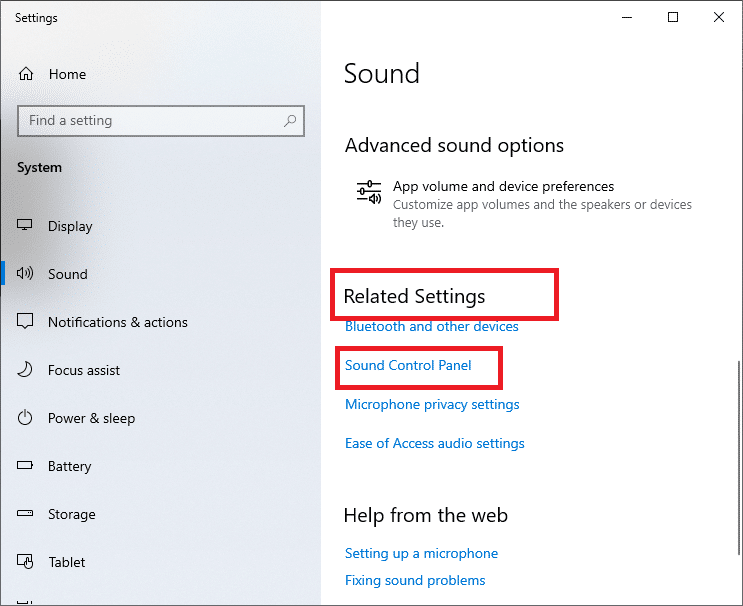 trong Cài đặt liên quan, chọn Bảng điều khiển âm thanh.  Cách sửa lỗi âm thanh Windows 10 Crackling
