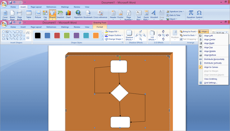 Căn chỉnh với Canvas để tạo Lưu đồ trong Word