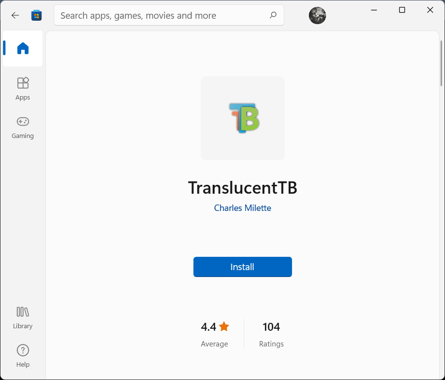 Translucent TB Cài đặt Microsoft store win11