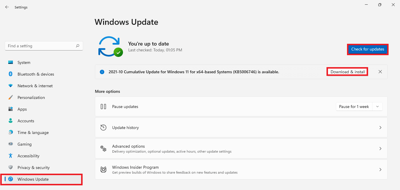 Tab cập nhật Windows trong ứng dụng Cài đặt. Cách khắc phục ứng dụng không mở được trong Windows 11