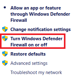 Tùy chọn ngăn bên trái trong cửa sổ Tường lửa của Bộ bảo vệ Windows. Cách khắc phục ứng dụng không mở được trong Windows 11