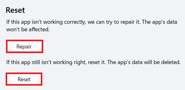 Đặt lại và sửa chữa các tùy chọn cho Microsoft Store